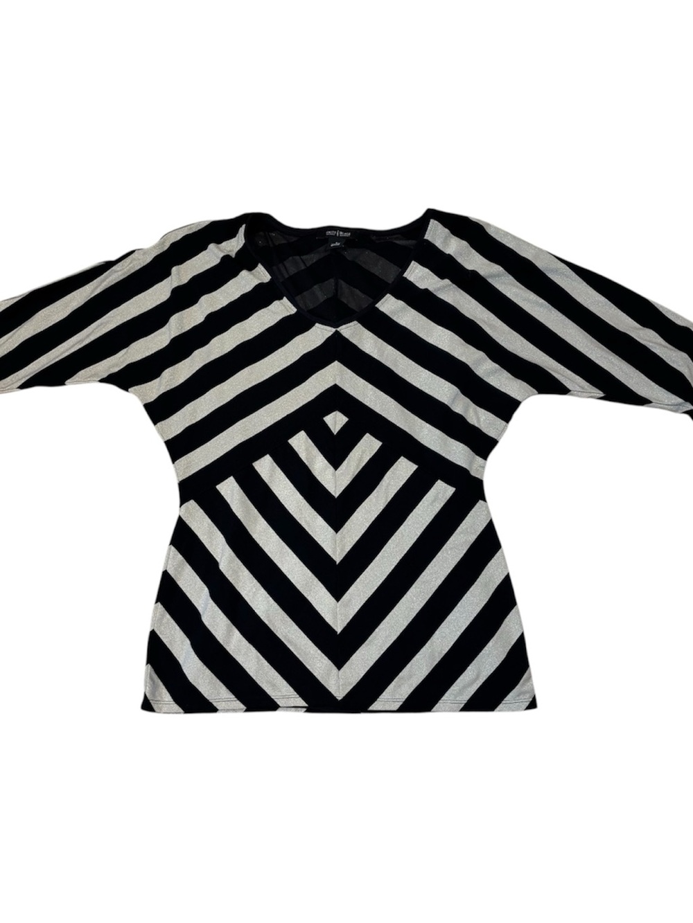 White House Black Market Top,  Black & Gold, Chevron V-Neck Tee, Evening, Small
